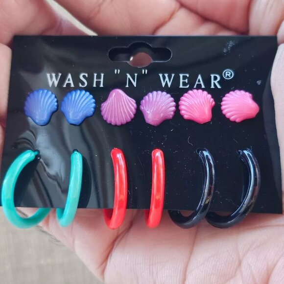 Wash N Wear Women Earrings Plastic Fashion Jewelry Multi Color Set of 6 NWT - Picture 6 of 10